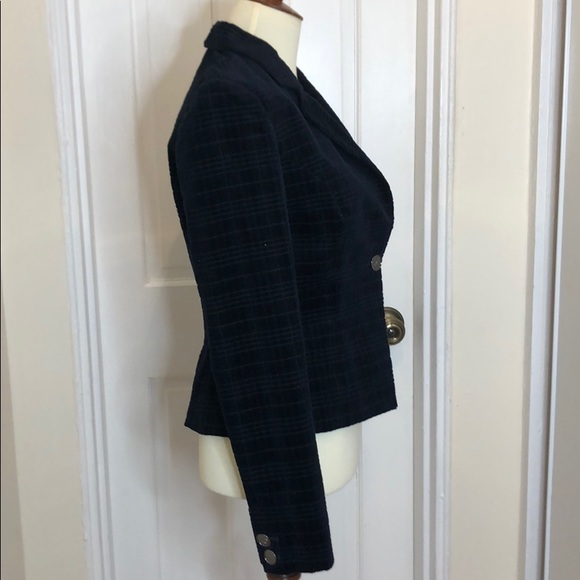 Francis Navy Corduroy Velvety Plaid Print blazer - Picture 4 of 7